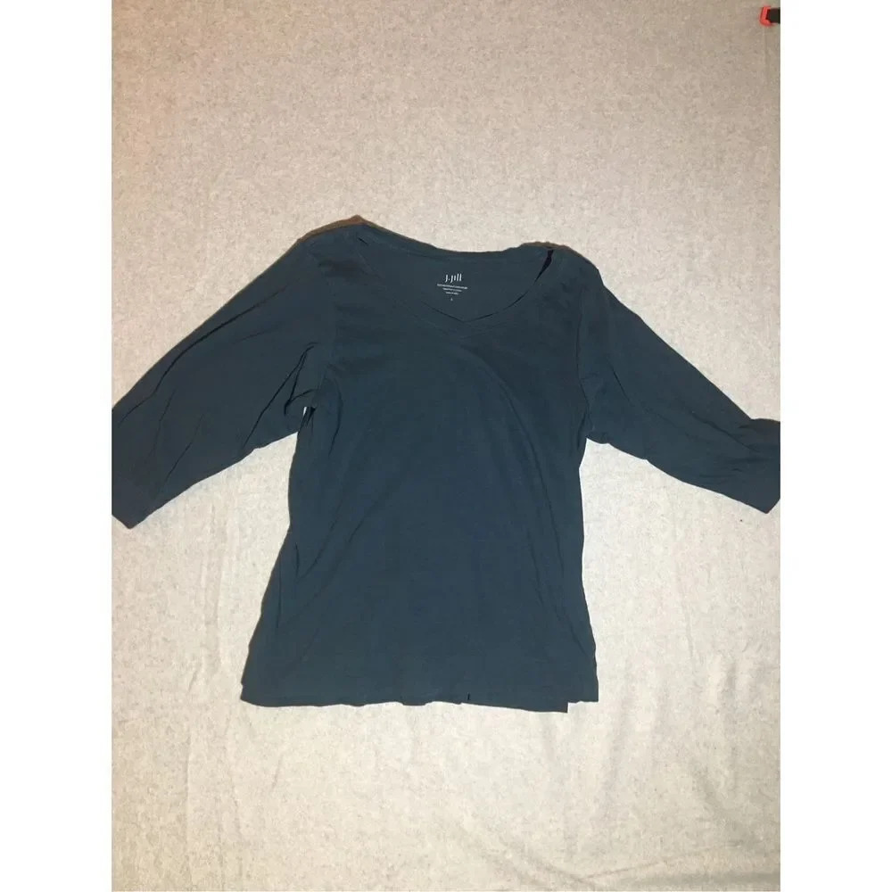 Womens J. Jill Featherweight Sweatshirt Size Small Half Sleeve Pima Cotton Navy